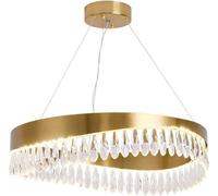 Ceiling Light Crystal Chandeliers Gold, Round ARC Staggered Brass Lamp LED Hanging Lighting Fixture Adjustable for Dining Room, Kitchen, Living Room,(D23.6*H9.8in(M))