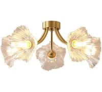Ceiling Light Fixture - 3-Light Vintage Copper Glass Flower, Mid Century Chandelier for Bedroom and Living Room, Close to Ceiling Lighting