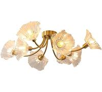 Ceiling Light Fixture - 3-Light Vintage Copper Glass Flower, Mid Century Chandelier for Bedroom and Living Room, Close to Ceiling Lighting