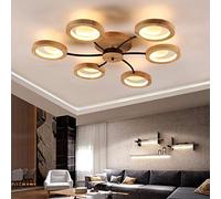 Ceiling Light Solid Wood LED Dimmable Round Lampshades Ceiling Lamp for Chandelier Living Room Bedroom Study Room Ceiling Lighting for The Office with Remote Control Decoration,6 Head