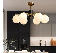 Ceiling Lights, Modern Living Room Copper Chandelier - Glass Ball Chandelier Lighting Fixture Compatible with Bedroom/Dinning Room/. Light Fixture-6head Down-Natural White