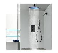 Ceiling Mount Rain Shower System with Shower Head and Handheld, Thermostatic LED Black Shower Faucet Set Used for Bathroom Renovation,16inch