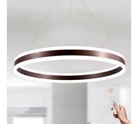 Ceiling Round LED Brown Ring Chandelier Dimmable Pendant with Remote Control Adjustable Height 6000K Ceiling Light for Foyer Living Bedroom Dining Room Kitchen Island 80cm