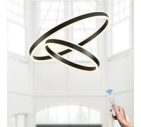 Ceiling Round LED Pendant Light with Dimmable Black Ring Chandelier Remote Control Adjustable Height Ideal for Foyer Living Room Bedroom Dining Kitchen Island 6000K Ø80+100cm
