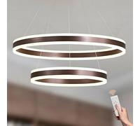 Ceiling Round LED Pendant with Brown Ring Chandelier Dimmable Remote Control Adjustable Height 6000K Ceiling Light for Foyer Living Room Bedroom Dining Kitchen Island Ø60+80cm