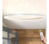 Ceiling Round LED Pendant with Dimmable White Ring Chandelier Remote Control Adjustable Height 6000K Ceiling Light for Foyer Living Bedroom Dining Room Kitchen Island (Ø100cm