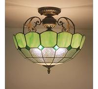 Ceiling Style Green Stained Glass Chandelier Pendant Light for Living Room Bedroom Kitchen Island 40cm