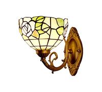 Ceiling Style Wall, 7.8Inch White Rose Stained Glass Luxurious Wall Lamp Retro Iron Light Fixtures for Bedroom, Living Room, Bathroom, Hallway Indoor