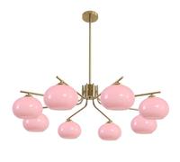 Ceiling Vintage Pink Glass Sputnik Chandelier with 8 Lights Brushed Brass Semi Flush Mount Pendant Light for Living Room and Kitchen Island