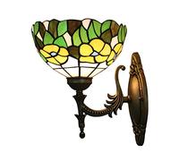Ceiling Wall Lamp 7.8Inch Stained Glass Yellow Flowers and Green Leaves Style Wall Lighting Fixtures for Living Room, Bedroom, Corridor, Art Craft Gift