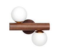 Ceiling Wall Lamp Wood Wall Light Rotatable Wall with Double Head Milky White Glass Globe Lampshade, Indoor Creative Wall Mount Lights for Living Room Bedroom Hallway (Color : A)