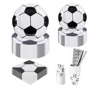 CEILIWEN Juego completo para fiestas temáticas de fútbol, 125 unidades - 25 platos de papel premium (9 & 7"), vasos, servilletas y pajitas - Decoración para cumpleaños de temática mundial y deportiva