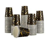 CEILIWEN Paquete de 100 vasos de papel de estrella negra y dorada, vasos de papel de 250 ml para bebidas frías y calientes