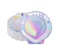 CEILIWEN Paquete de 25 platos de papel plateados con conchas marinas (23 cm), vajilla iridiscente para fiestas temáticas bajo el mar, cumpleaños, baby shower, celebraciones temáticas de sirena u