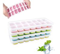 Ceisazira 4 Piezas Cubiteras para Hielo Silicona, Reutilizable Apilable Moldes para Cubitos de Hielo Sin BPA, Bandeja de Hielo con Tapa, Hielera de Fácil Extracción para Agua, Cola, Cócteles, Whisky