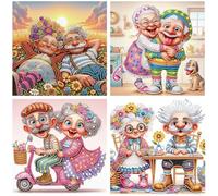 C'eitura Juego de 4 piezas de arte de diamantes para parejas viejas, taladro parcial 5D de forma especial, arte de pared vintage de historia de amor, decoración romántica atemporal para sala de estar