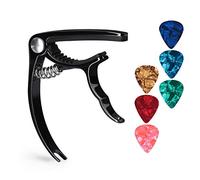 Cejilla de guitarra con 6 púas de guitarra gratis para guitarras acústicas y eléctricas, también para ukelele y banjo (negro)