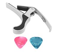 Cejilla de guitarra de aleación de liberación rápida, juego de cejilla de guitarra eléctrica con 2 púas de guitarra para jugadores de mandolina de banjo y principiantes, accesorio (Plata)
