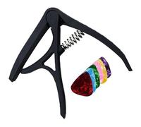 Cejillas para guitarra, cejilla acústica de 8 x 9 cm con 6 púas, abrazadera de afinador portátil , cejilla de transposición ajustable, accesorios de rendimiento para principiantes, púas de