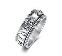 CEKAMA Feng Shui Pixiu - Anillo de plata de ley S952 con amuleto de riqueza, protección de la suerte, anillo budista, anillo de Feng Shui para hombres y mujeres, 8, Sin piedras preciosas