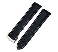 CEKGDB Correa de goma curvada de 19 mm para Omega Speedmaster Moonwatch Seamaster 300 AT150, Silver Buckle, Agate