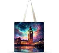 Cekog Big Ben de Londres Bolsa de Lona con Estampado,juego de 10 Bolsos de lona para Mujer, Bolsa de Tela Reutilizable para Compras de Comestibles para Trabajo Compras Escuela y Vida Cotidiana