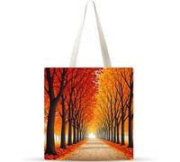 Cekog Camino del bosque otoñal Bolsa de Lona con Estampado,juego de 2 Bolsos de lona para Mujer, Bolsa de Tela Reutilizable para Compras de Comestibles para Trabajo Compras Escuela y Vida Cotidiana