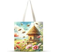 Cekog Flores de colmena Bolsa de Lona con Estampado,juego de 20 Bolsos de lona para Mujer, Bolsa de Tela Reutilizable para Compras de Comestibles para Trabajo Compras Escuela y Vida Cotidiana