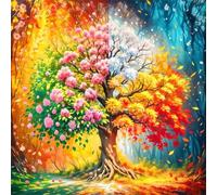 Cekog Four Seasons Tree Diamond Art Kits for Adults,5D Scenery Diamond Painting Kits for Beginner DIY Round Full Drill Embroidery Cross Stitch Diamond Dots Craft for Home Wall Decor Gifts 50x50 cm