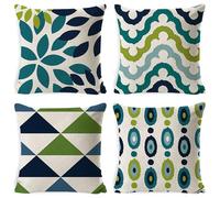 Cekog Fundas Cojines 40x40cm,Juego de 4 Impermeable Fundas de Cojines Geometría Azul - Verde Modernas Impresión a Doble Cara Lino Decorativa Fundas Cojines para Sala Sofá Cama Decoración para Hogar