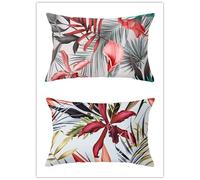 Cekog Fundas Cojines 40x60cm Rectangular Almohada Lumbar de Lino Moderna Hogar Decorativo Flor Roja HojasLumbar Funda de Cojines Exterior para Terraza Sala de Estar Silla