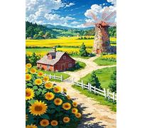 Cekog Molino de viento con girasoles en una granja Pintar por Numeros Adultos - con Pinceles y Pinturas Acrílicas Lienzo Cuadros por Numeros Para Pintar Pared del Hogar Decoración - 40x50cm sin Marco