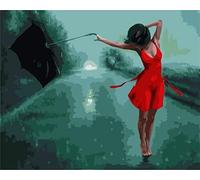 Cekog Mujer bailando bajo la lluvia Pintar por Numeros Adultos - Pintar con Pinceles y Pinturas Acrílicas Kit de Lienzo Cuadros por Numeros Para Pintar Pared del Hogar Decoración - 45x60cm sin Marco