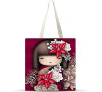 Cekog Muñeca japonesa Bolsa de Lona con Estampado,juego de 4 Bolsos de lona para Mujer, Bolsa de Tela Reutilizable para Compras de Comestibles para Trabajo Compras Escuela y Vida Cotidiana