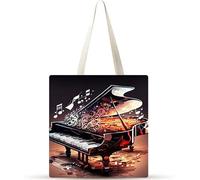 Cekog Música Piano Bolsa de Lona con Estampado,juego de 4 Bolsos de lona para Mujer, Bolsa de Tela Reutilizable para Compras de Comestibles para Trabajo Compras Escuela y Vida Cotidiana