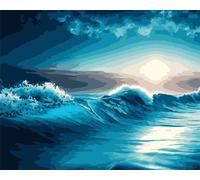 Cekog Olas al atardecer Pintar por Numeros Adultos - Pintar con Pinceles y Pinturas Acrílicas Kit de Lienzo Cuadros por Numeros Para Pintar Pared del Hogar Decoración - 50x65cm sin Marco