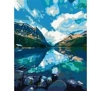 Cekog Paisaje Lago Montañas Pintar por Numeros Adultos - Pintar con Pinceles y Pinturas Acrílicas Kit de Lienzo Cuadros por Numeros Para Pintar Pared del Hogar Decoración - 50x65cm con Marco