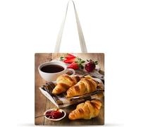 Cekog Pan Café Bolsa de Lona con Estampado,juego de 2 Bolsos de lona para Mujer, Bolsa de Tela Reutilizable para Compras de Comestibles para Trabajo Compras Escuela y Vida Cotidiana