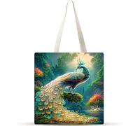 Cekog Pavo real de fantasía Bolsa de Lona con Estampado,juego de 4 Bolsos de lona para Mujer, Bolsa de Tela Reutilizable para Compras de Comestibles para Trabajo Compras Escuela y Vida Cotidiana
