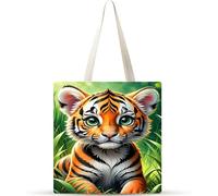Cekog Pequeño animal tigre Bolsa de Lona con Estampado,juego de 20 Bolsos de lona para Mujer, Bolsa de Tela Reutilizable para Compras de Comestibles para Trabajo Compras Escuela y Vida Cotidiana