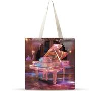 Cekog Piano de ensueño Bolsa de Lona con Estampado,juego de 20 Bolsos de lona para Mujer, Bolsa de Tela Reutilizable para Compras de Comestibles para Trabajo Compras Escuela y Vida Cotidiana