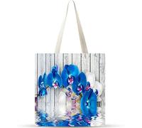 Cekog Reflejo de orquídea azul Bolsa de Lona con Estampado,juego de 10 Bolsos de lona para Mujer, Bolsa de Tela Reutilizable para Compras de Comestibles para Trabajo Compras Escuela y Vida Cotidiana