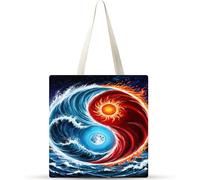 Cekog Tai Chi de hielo y fuego Bolsa de Lona con Estampado,juego de 1 Bolsos de lona para Mujer, Bolsa de Tela Reutilizable para Compras de Comestibles para Trabajo Compras Escuela y Vida Cotidiana