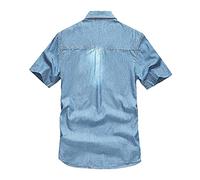 Celanisai Camisa vaquera para hombre de manga corta de verano, camisa vaquera, manga corta, botones de presión, camisas para hombre, azul claro, gris oscuro, corte regular, camisa de hombre, aspecto