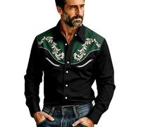 Celanisai Camisa vaquera para hombre, ropa medieval, fiesta, camisa occidental, hippie, bordado, camisa de ocio, carnaval, disfraz, botones, vintage, camisas de cuello alto, corte ajustado, camisa
