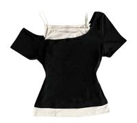 Celanisai Camisetas vintage Y2k Crop Tops sin vientre falso 2 piezas camisas con estampado cruzado steampunk ropa gótica bebé camiseta ajustada tops hip hop harajuku ropa de calle, Y2 negro, XL