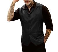 Celanisai Chaleco de cuero para hombre, gótico, punk, sin mangas, vintage, clásico, traje de trabajo, clásico, traje de hombre, traje de negocios, chaleco, chaqueta, atuendo de negocios, O negro., L