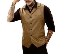 Celanisai Chaleco de cuero para hombre, gótico, punk, sin mangas, vintage, clásico, traje de trabajo, clásico, traje de hombre, traje de negocios, chaleco, chaqueta, atuendo de negocios, O Khaki, XL