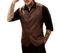 Celanisai Chaleco de cuero para hombre, gótico, punk, sin mangas, vintage, clásico, traje de trabajo, clásico, traje de hombre, traje de negocios, chaleco, chaqueta, atuendo de negocios, O Marrón, XXL