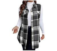 Celanisai Chaleco largo para mujer, elegante a cuadros, abrigo largo de franela sin mangas, chaleco ligero de lana larga, chaqueta de entretiempo para mujer, chaleco de entretiempo para mujer, cómodo